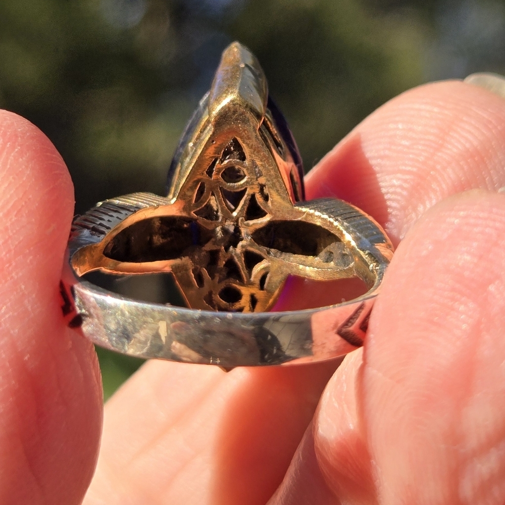 HOST PICK! 🎉Sapphire HUGE 10K Marquise &Topaz Sterling Gold & Bronze Ring Sz8.5 - Picture 5 of 8